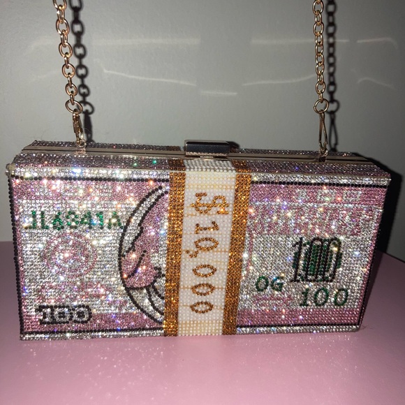 Pink Rhinestone Money Clutch - Picture 1 of 8